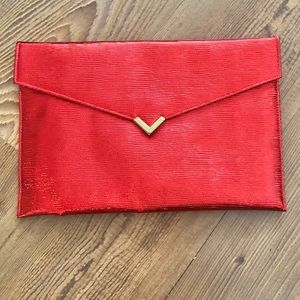 Shirl Miller vintage envelope clutch, warm shimmer red, magnet closure, 12”x8”